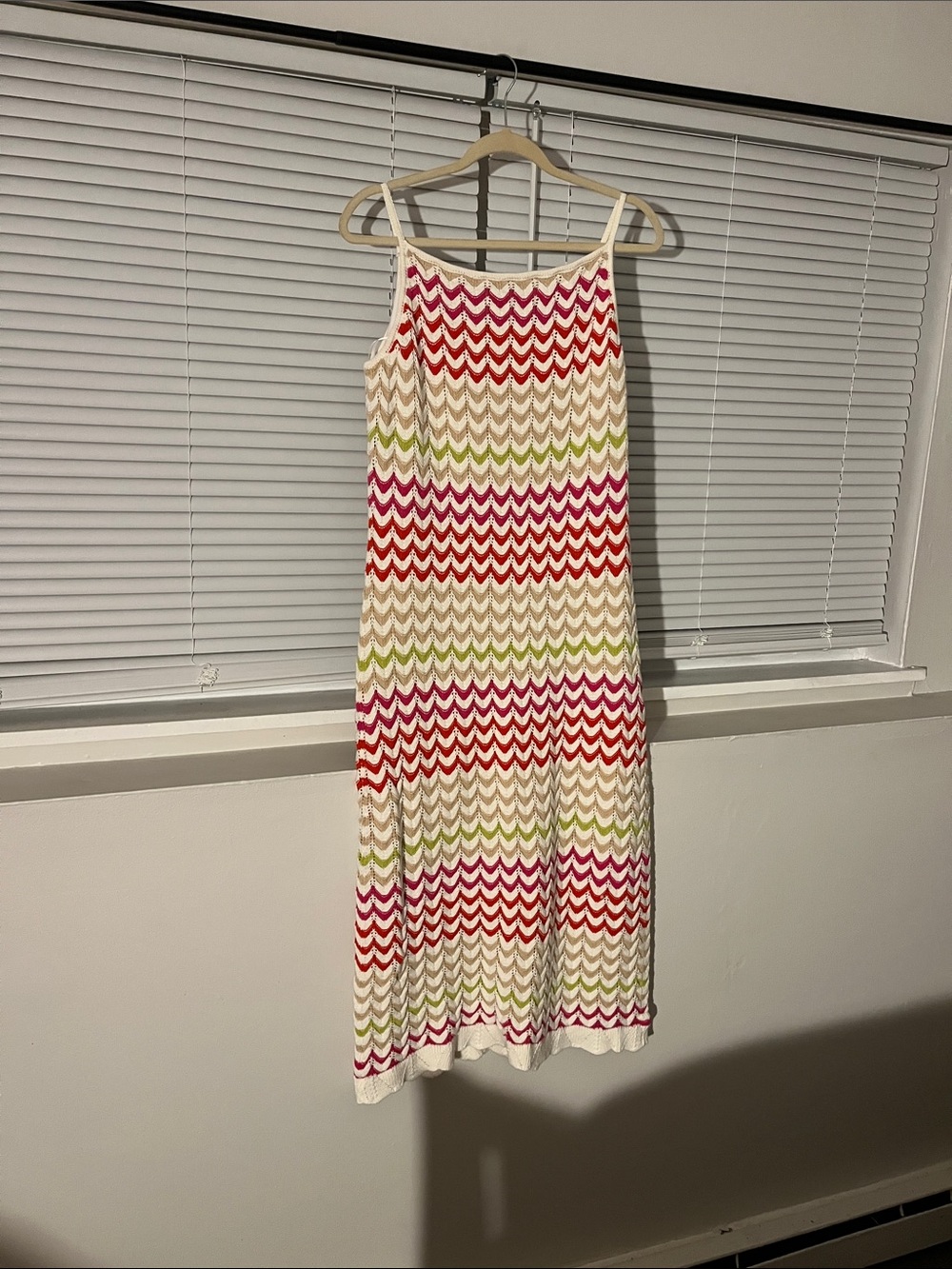 Rachel Zoe Chevron Knit Maxi Dress in Cream with Red, Pink & Green Stripes